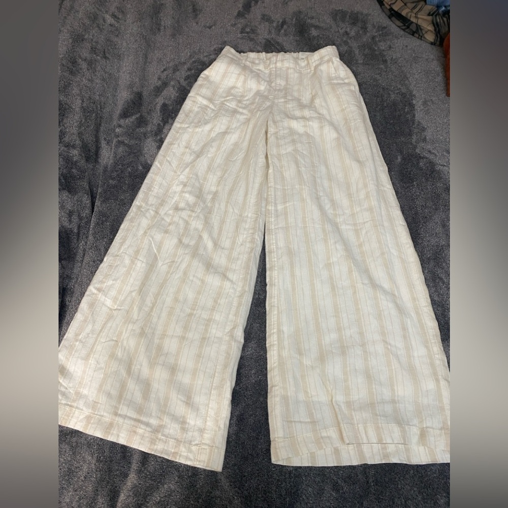 American Eagle Outfitters High Rise Trouser Pants Cream Striped 00 Reg